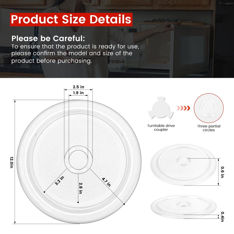 Puxyblue 4393799 4393751 صينية زجاجية للميكروويف مناسبة لـ Whirl-Pool & Ken-More & May-Tag تحل محل 8206226 30Qbp4185 Ap3130793 Ps373741 لوحة زجاجية للميكروويف (ضمان لمدة عام) - Image 4