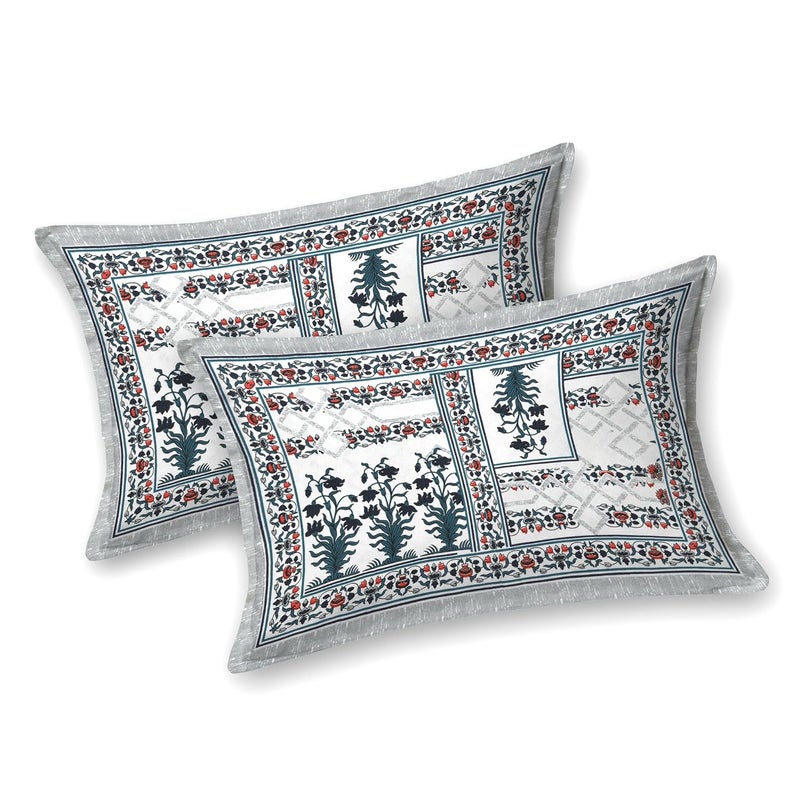 Bella Casa Double King Size Bedsheet Set Cotton with 2 Pillow Covers Floral Design Blue Colour Ethnic Collection - Image 3