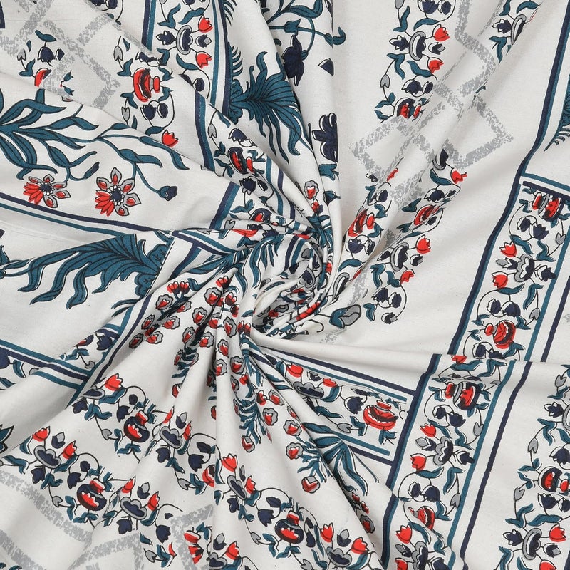 Bella Casa Double King Size Bedsheet Set Cotton with 2 Pillow Covers Floral Design Blue Colour Ethnic Collection - Image 4