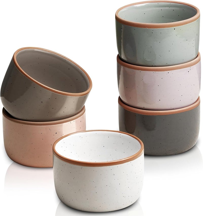 Gencywe Morandi Color Ramekins Set of 6, 6 oz Creme Brulee Ramekin Oven Safe, Porcelain Ramekin Bowls, Mini Cheesecake Pans, Small Baking Dish, Dipping Sauce Bowls, Ramekins for Baking Souffle, Ice Cream - Image 1