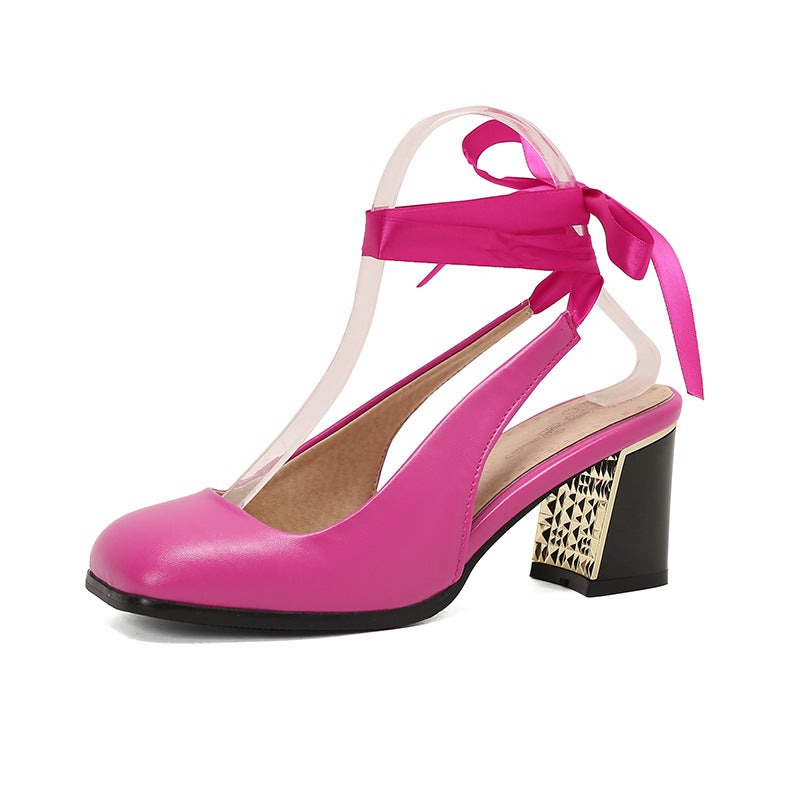 Fashion High Heel Square 33-50 Plus Size Ankle Strap Covered Toe Sandals For Women - Image 1