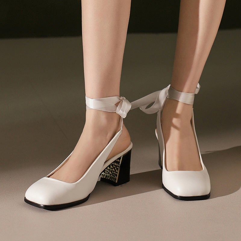 Fashion High Heel Square 33-50 Plus Size Ankle Strap Covered Toe Sandals For Women - Image 3