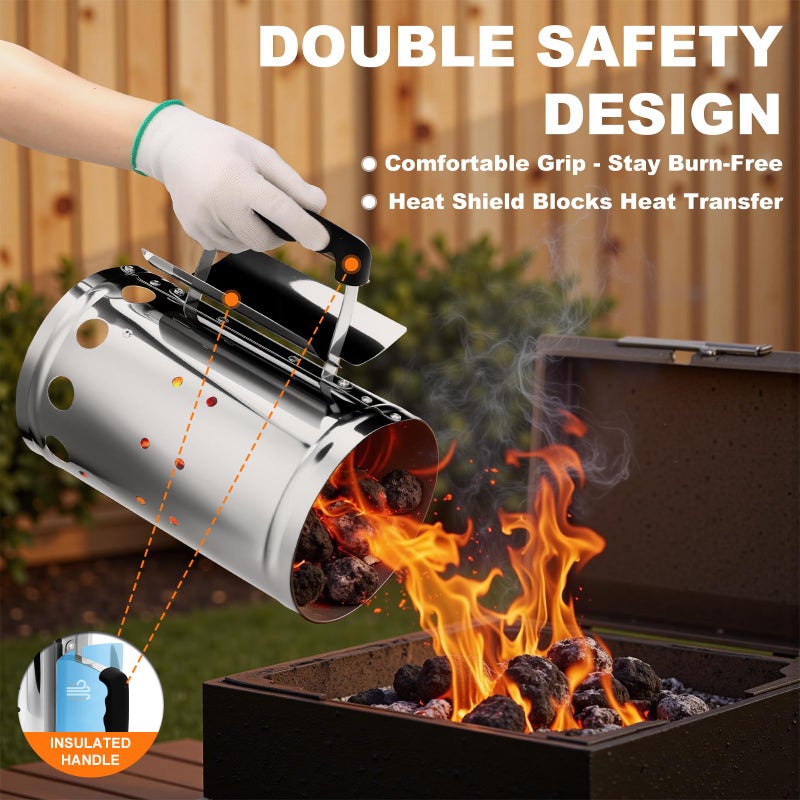 SUNLIFER Charcoal Chimney Starter, BBQ Grill Quick Rapid Fire Starter Chimney for Outdoor Barbecue Cooking Camping, Sturdy and Easy to Use, Stainless Steelï¼ˆ10.62" x 6.3"ï¼‰ - Image 3