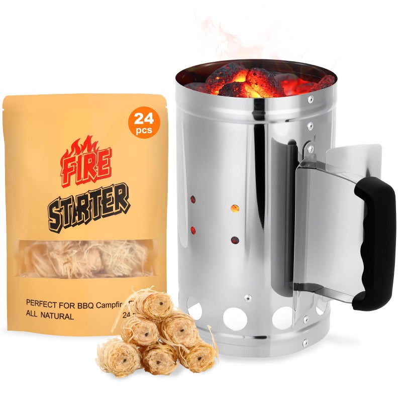 SUNLIFER Charcoal Chimney Starter, BBQ Grill Quick Rapid Fire Starter Chimney for Outdoor Barbecue Cooking Camping, Sturdy and Easy to Use, Stainless Steelï¼ˆ10.62" x 6.3"ï¼‰ - Image 1