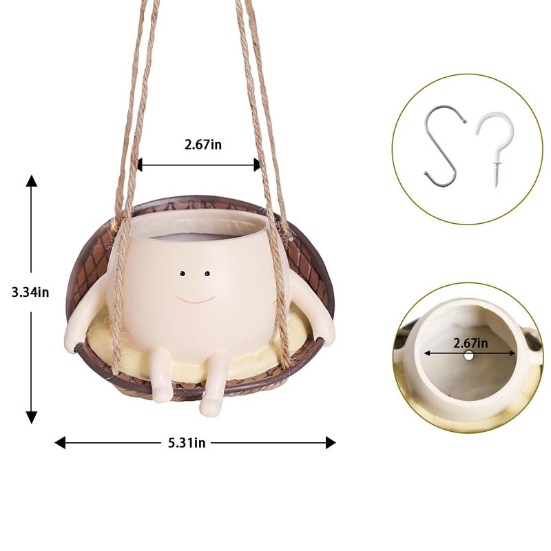 UMESONG Hanging Swing Chair Planter Pot Resin Smiley Face Planter for Indoor Outdoor Plant Cute Head Flower Pots for String of Pearls Plant Live Unique Gift IdeaI for Mother Day, Christmas (Small) - Image 2