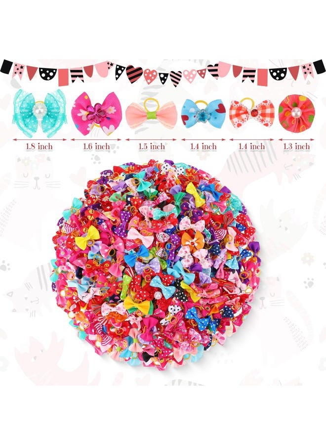 meekoo 500 Pcs Dog Hair Bows Bulk Spring Dog Grooming Hair Bows with Rubber Band Small Puppy Cute Accessories Multicolor Bowknot for Puppies Pets Gift - Image 2