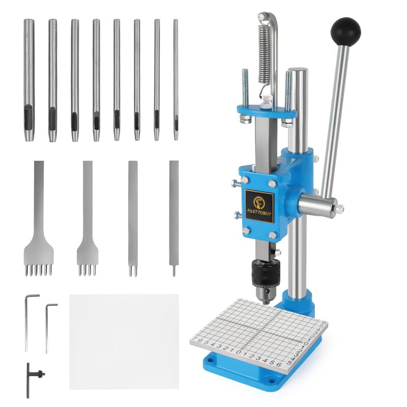 FASTTOBUY Leather Hole Puncher Hand Punching Machine Manual Press Puncher Punch Tools for DIY Leather Craft Punching Holes and Forming Pressingwith Chuck PP PlateAluminum Plate
