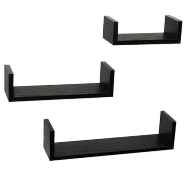 ASAB Bremen 3 Display U Shaped Floating Wall Shelves Book Storage Shelf Display Unit Black