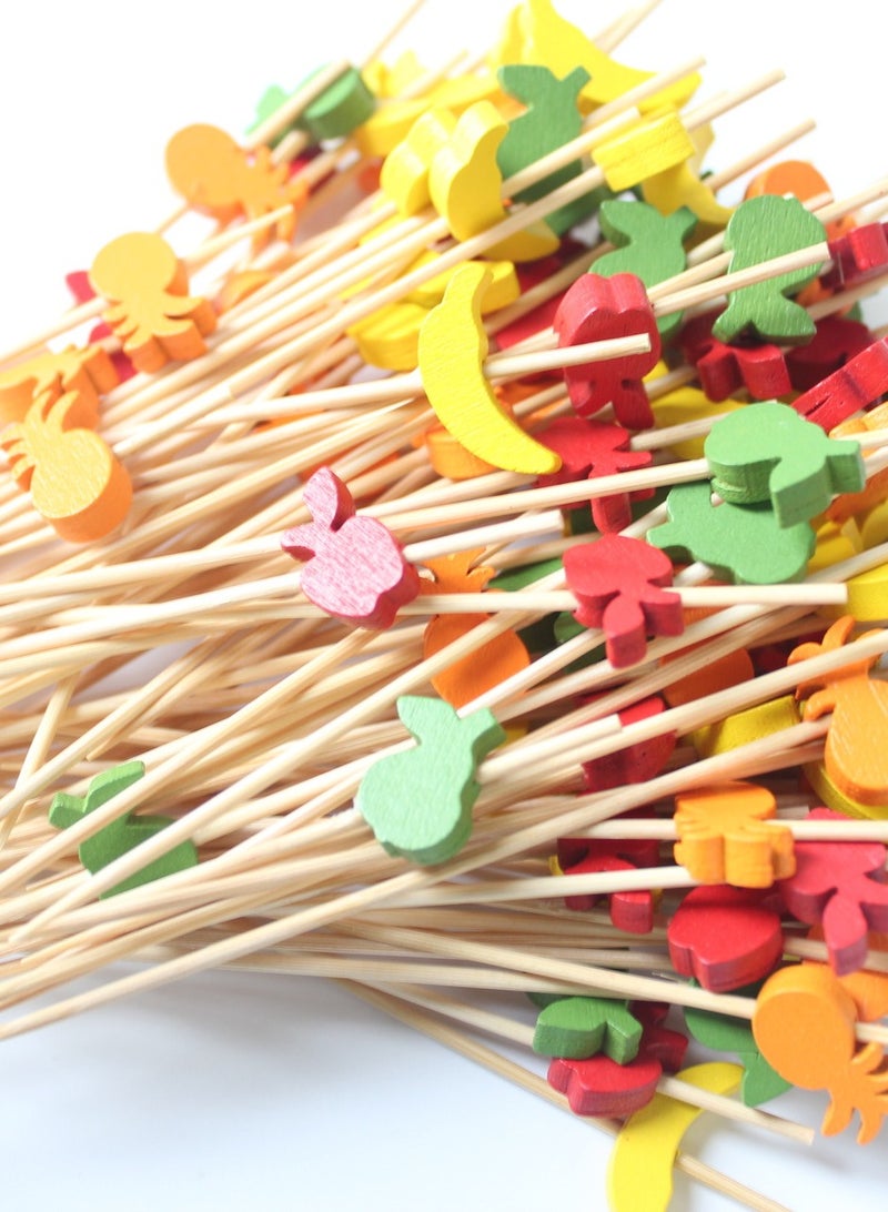 100-Pack Bamboo Fruit Skewers for Desserts, Fruits & Party Snacks – Eco-Friendly & Reusable with Creative Designs (Banana, Pineapple, Pear Shapes)  - Image 1