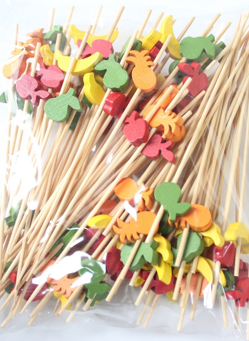 100-Pack Bamboo Fruit Skewers for Desserts, Fruits & Party Snacks – Eco-Friendly & Reusable with Creative Designs (Banana, Pineapple, Pear Shapes)  - Image 2
