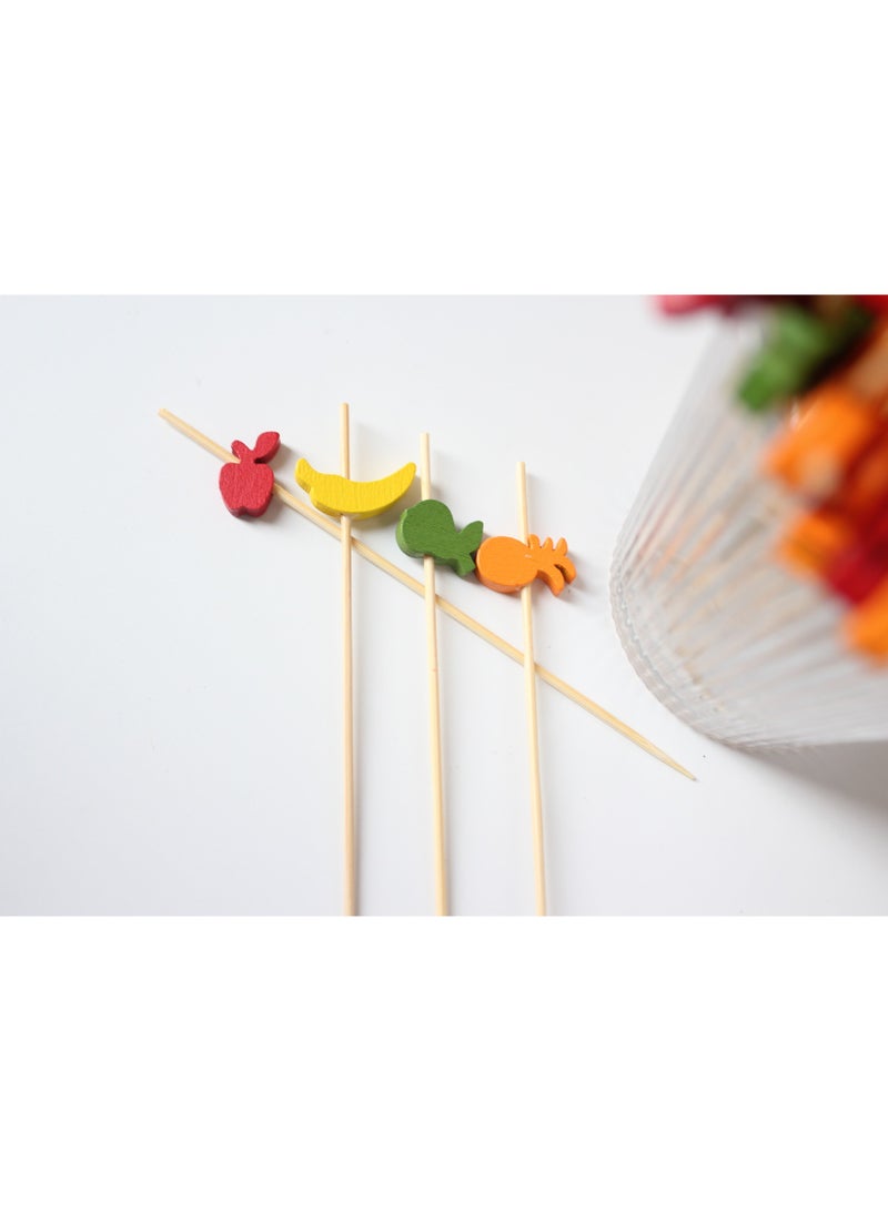 100-Pack Bamboo Fruit Skewers for Desserts, Fruits & Party Snacks – Eco-Friendly & Reusable with Creative Designs (Banana, Pineapple, Pear Shapes)  - Image 3