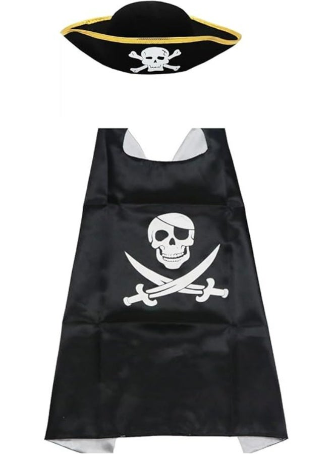 Pirate Costume Cape and Hat Set for Kids 3-8 years, Pirate Character Cape | Halloween Cape Costume, Book Character Costumes Kids Cosplay Costume - Image 1