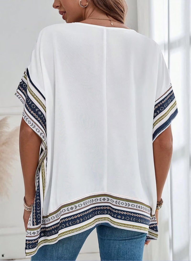 Falechay Side Slit Tees for Women Blouses Dressy Casual Flowy Tops for Women T Shirts Short Sleeves V Neck Boho Tops Summer Fit Blouses Fall Ladies Beach Vacation Cute Tshirts White L - Image 4