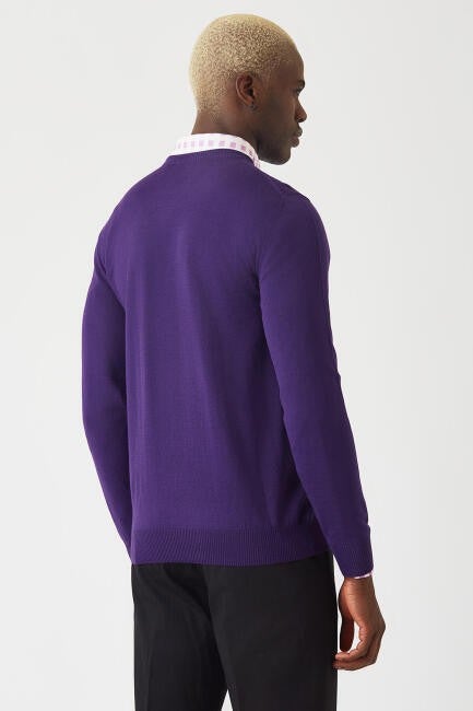 Bisse Men's Crew Neck Knitwear PURPLE TR22K22200_D43  - Image 2