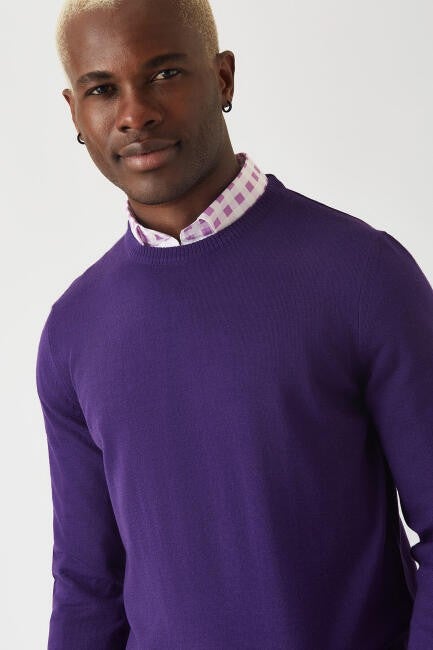 Bisse Men's Crew Neck Knitwear PURPLE TR22K22200_D43  - Image 3
