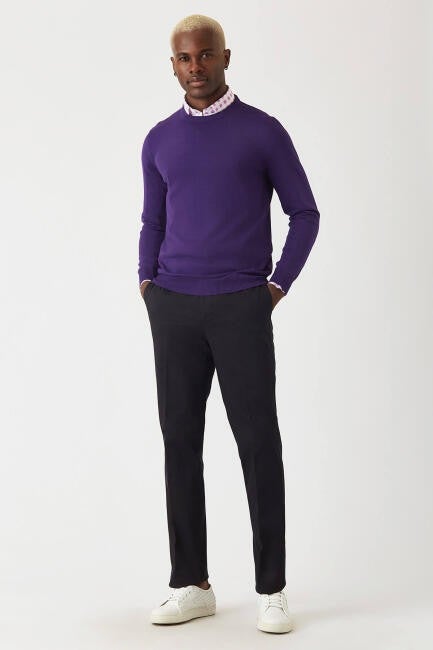 Bisse Men's Crew Neck Knitwear PURPLE TR22K22200_D43  - Image 4