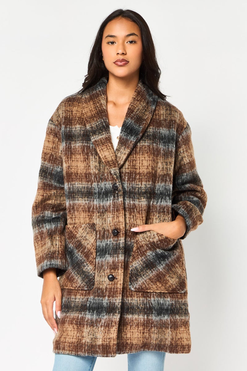 BCBGeneration Women Long Sleeve Plaid Trench Coat Jacket, Multicolor - Image 1