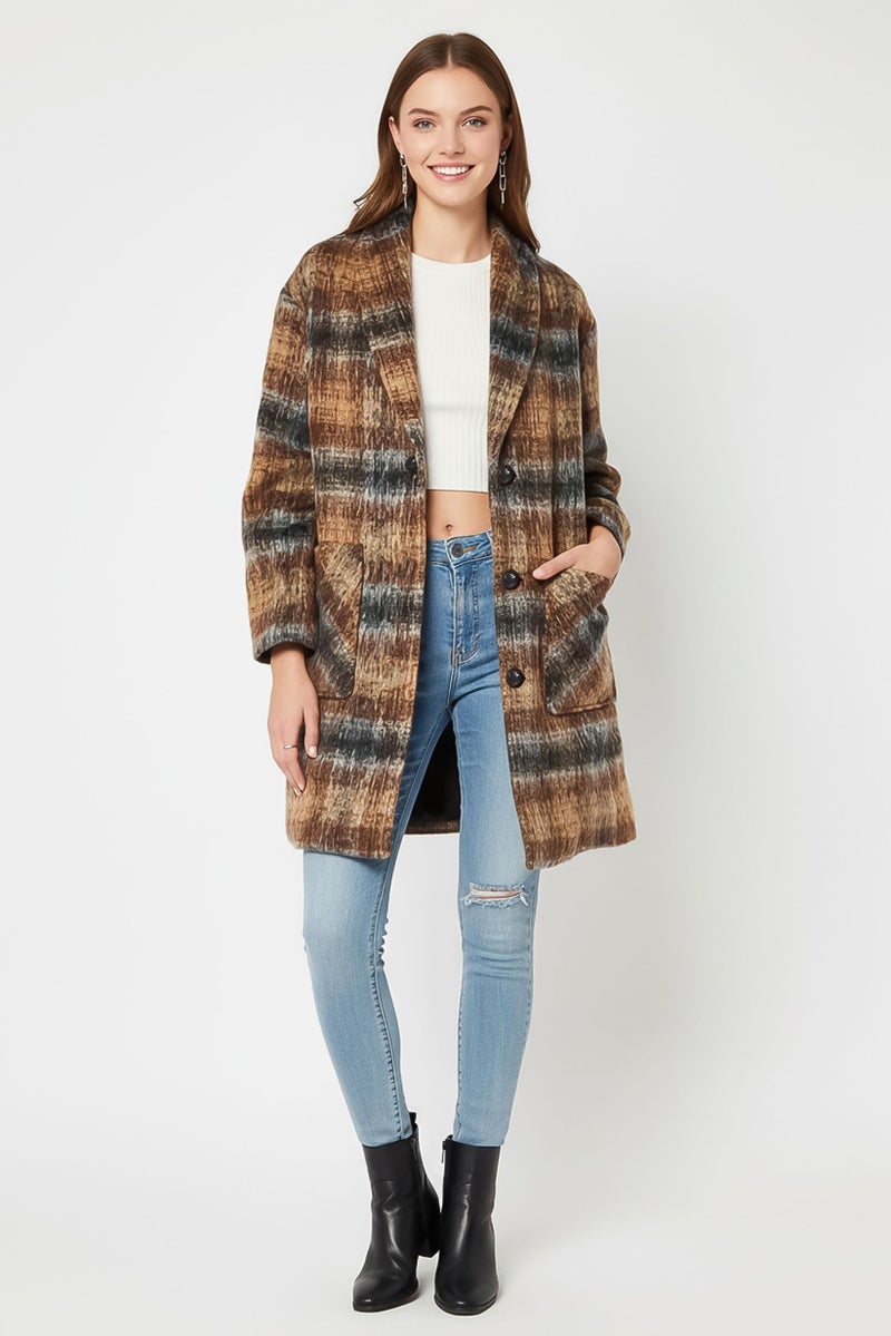 BCBGeneration Women Long Sleeve Plaid Trench Coat Jacket, Multicolor - Image 2