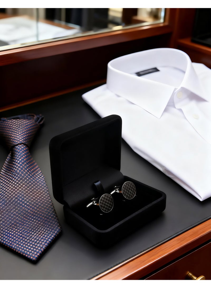 HomeNoor Classic Carbon Grid Cufflinks, Elegant Formal French Cufflinks for Business, Wedding and Daily Wear, Stylish Shirt Cuff Links for Special Events, Perfect Gift Idea for Men & Women - Image 4