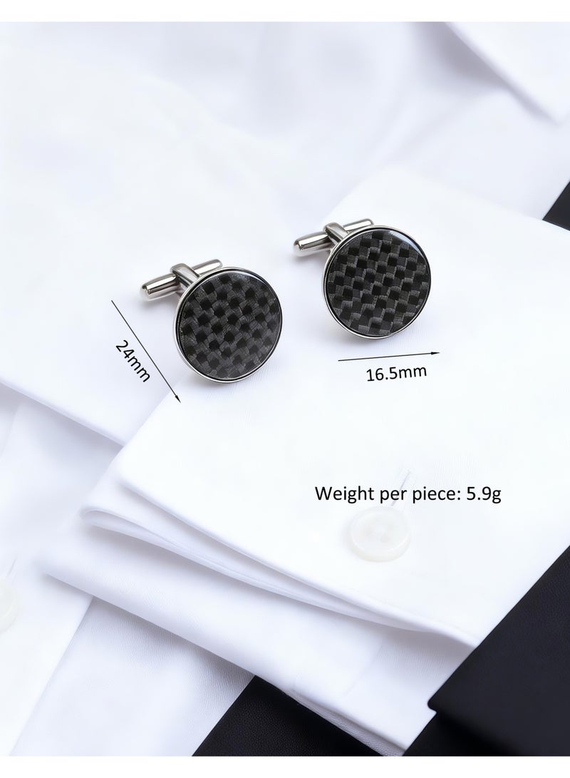 HomeNoor Classic Carbon Grid Cufflinks, Elegant Formal French Cufflinks for Business, Wedding and Daily Wear, Stylish Shirt Cuff Links for Special Events, Perfect Gift Idea for Men & Women - Image 2