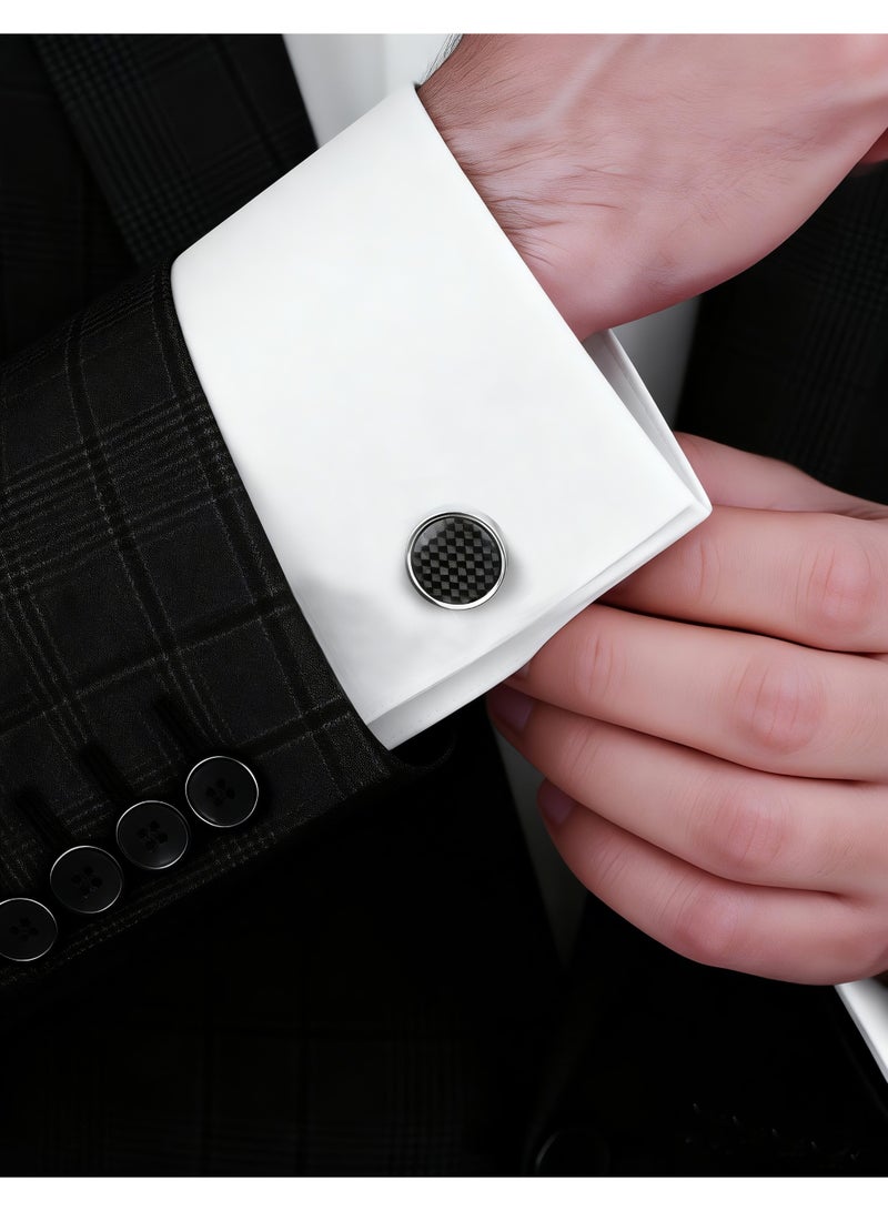 HomeNoor Classic Carbon Grid Cufflinks, Elegant Formal French Cufflinks for Business, Wedding and Daily Wear, Stylish Shirt Cuff Links for Special Events, Perfect Gift Idea for Men & Women - Image 3