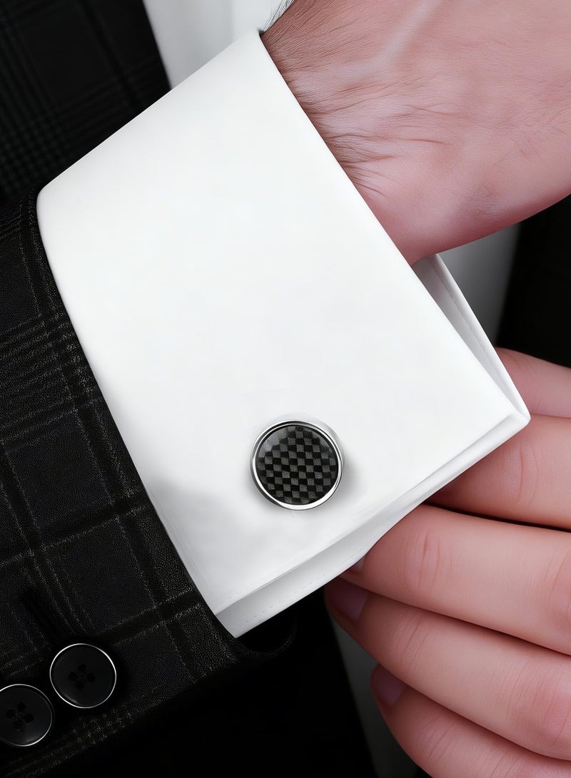 HomeNoor Classic Carbon Grid Cufflinks, Elegant Formal French Cufflinks for Business, Wedding and Daily Wear, Stylish Shirt Cuff Links for Special Events, Perfect Gift Idea for Men & Women - Image 1