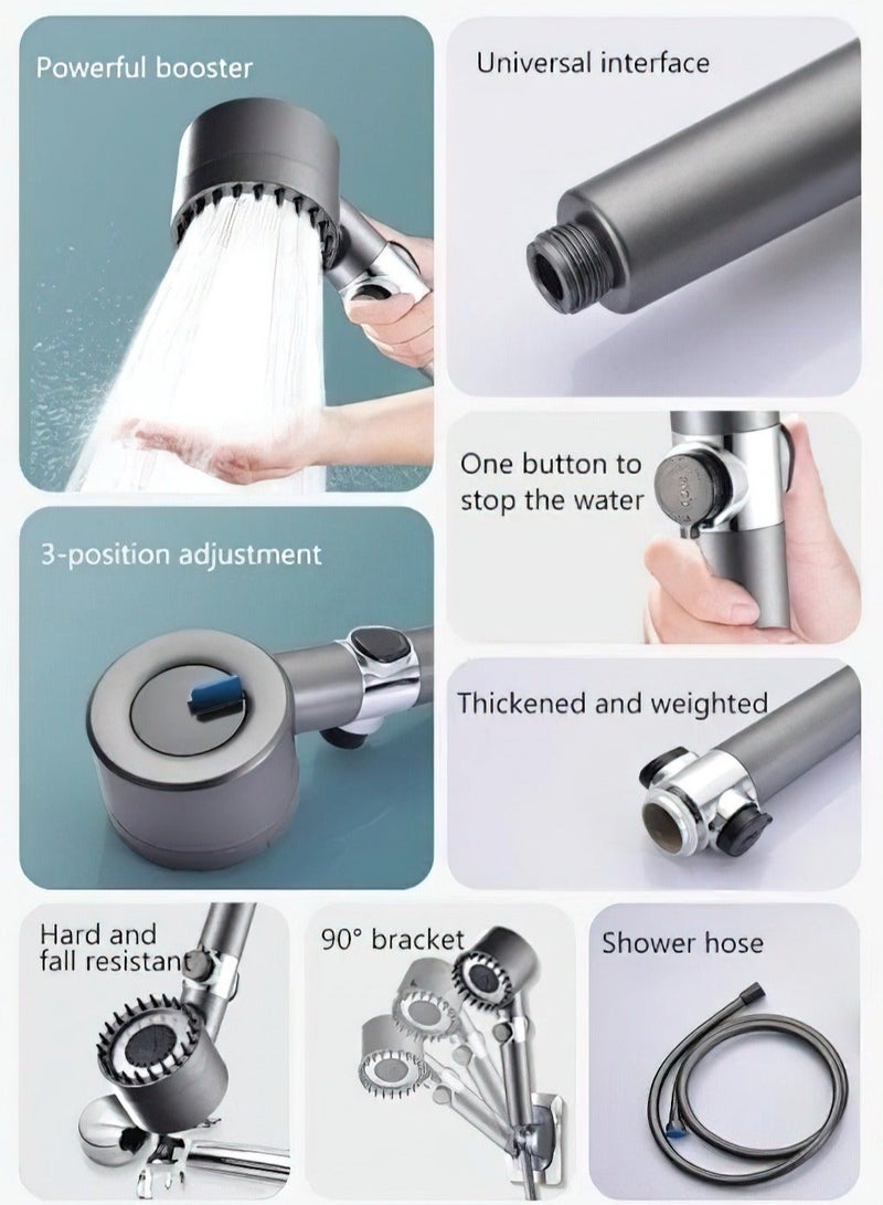 مجموعة رأس دش يدوي مرشح معالج للمياه الصلبة ورأس دش عالي الضغط ومجموعة رأس دش مساج مع 3 إعدادات رش مع خرطوم مضاد للانفجار وحامل (خرطوم 1.5 متر، أسود) - Image 3