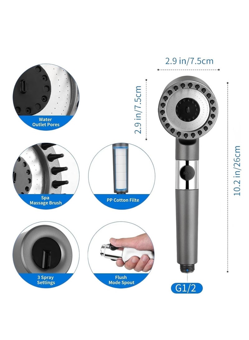 مجموعة رأس دش يدوي مرشح معالج للمياه الصلبة ورأس دش عالي الضغط ومجموعة رأس دش مساج مع 3 إعدادات رش مع خرطوم مضاد للانفجار وحامل (خرطوم 1.5 متر، أسود) - Image 2