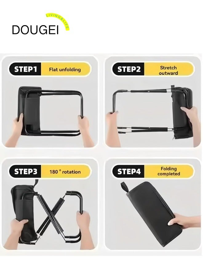 DOUGEI Portable Stool,  Small Folding Stool, Portable Folding Stool with Carrying Bag, Ultralight Camping Stool for Hiking and Fishing, Maximum Weight Capacity 260 Lbs(Black) - Image 4