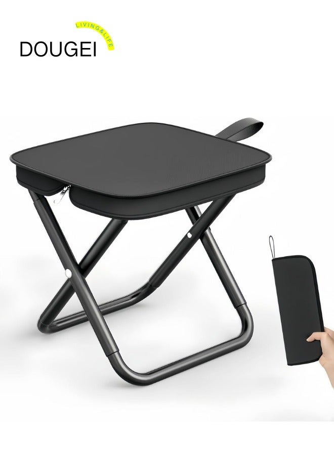 DOUGEI Portable Stool,  Small Folding Stool, Portable Folding Stool with Carrying Bag, Ultralight Camping Stool for Hiking and Fishing, Maximum Weight Capacity 260 Lbs(Black) - Image 1