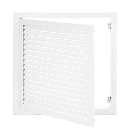 Crezone 174 x 174 Louvered Access Panel with PushButton Switch Access Panel with Vent White Aluminum Inside Dimensions 16 x 16 inch - Image 1