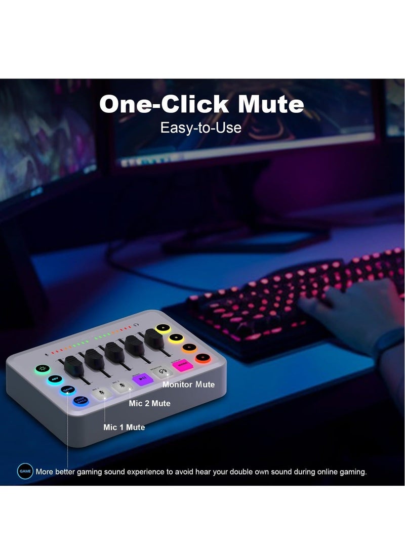 والالا خلاط صوت للألعاب، بطاقة صوت للبث المباشر RGB PC DJ مع تحكم فردي، طاقة فانتوم 48 فولت، واجهة صوت لوحة الصوت لهاتف الكمبيوتر، حزمة معدات البودكاست لتسجيل يوتيوب - Image 4