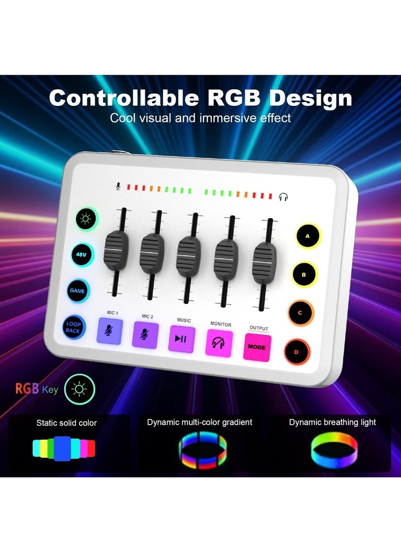 والالا خلاط صوت للألعاب، بطاقة صوت للبث المباشر RGB PC DJ مع تحكم فردي، طاقة فانتوم 48 فولت، واجهة صوت لوحة الصوت لهاتف الكمبيوتر، حزمة معدات البودكاست لتسجيل يوتيوب - Image 2