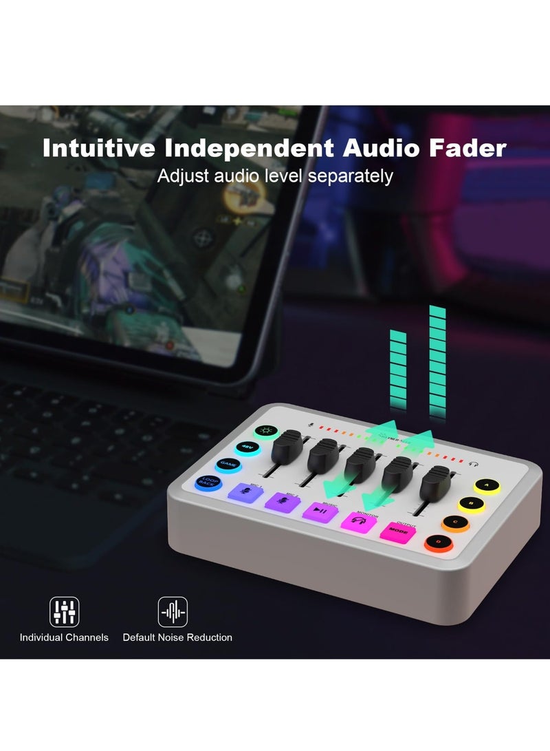 والالا خلاط صوت للألعاب، بطاقة صوت للبث المباشر RGB PC DJ مع تحكم فردي، طاقة فانتوم 48 فولت، واجهة صوت لوحة الصوت لهاتف الكمبيوتر، حزمة معدات البودكاست لتسجيل يوتيوب - Image 3