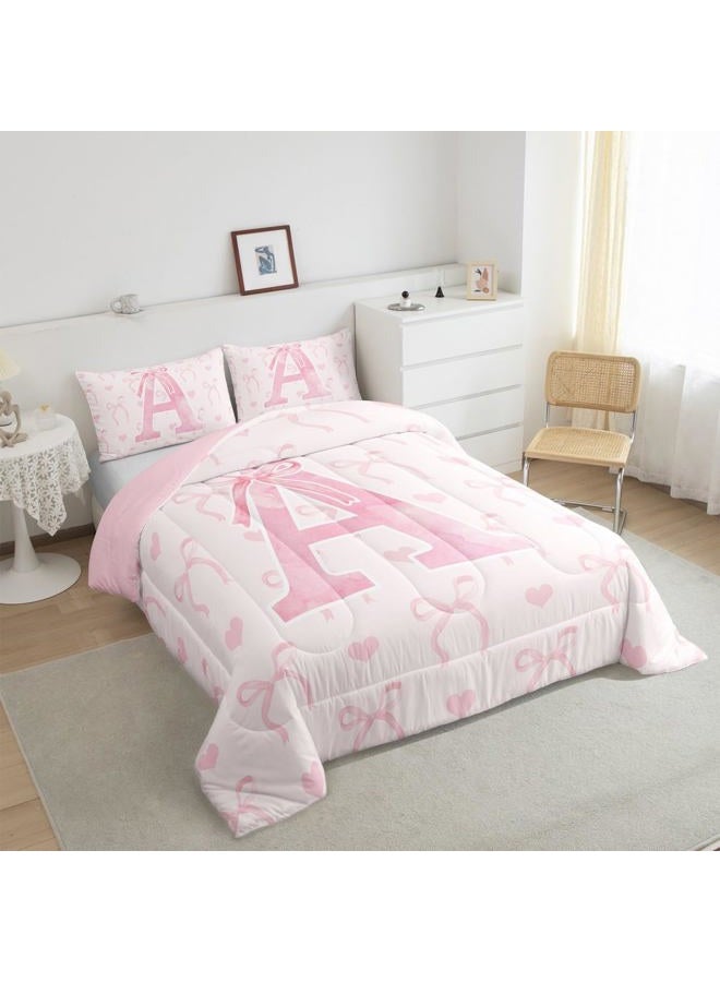 Erosebridal Initial Letter A Comforter Set Twin Size for Women Teen Girls Pink Alphabet Bedding Set Romantic Butterfly Knot Comforter Kawaii Love Hearts Bedroom Decor Warm Bowknot Duvet Quilt - Image 4
