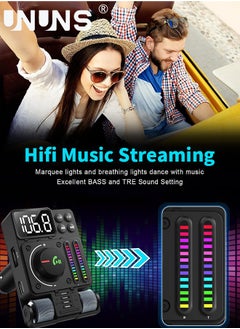UNUNS Bluetooth Car FM Transmitter, UNUNS Bluetooth Car Adapter V5.3, PD 30W Type C Fast Charge USB Port, HiFi Treble Bass Player with Color Music Light Bar, for Hands Free Siri Google Assistant  - Image 3