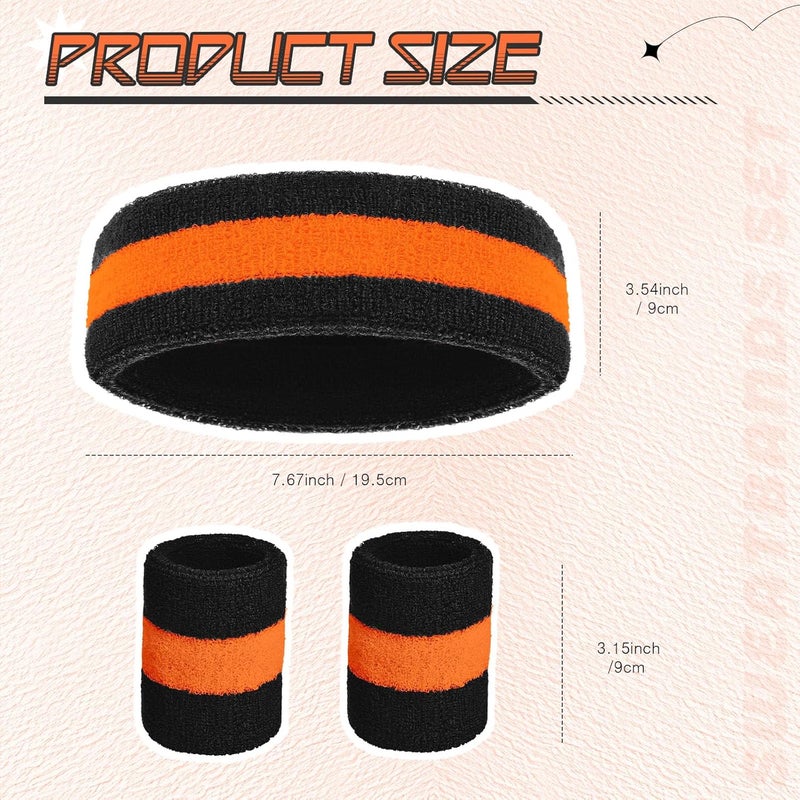 Bememo 6 Pcs Neon Sweatbands Set for Men Women 80s Tennis Striped Headband Sports Wristband Set Costumes Glow Cosplay Party - Image 3