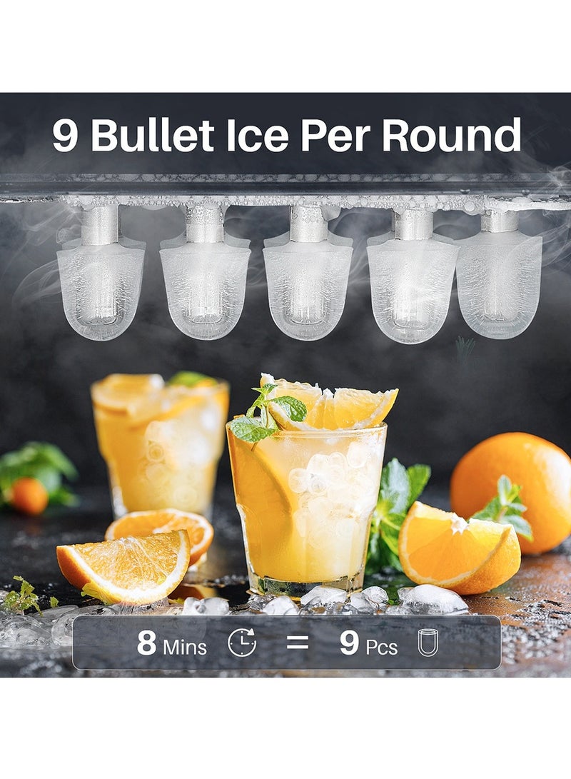 Winning Star Countertop Ice Maker with Handle, Portable Small Ice Machine, 9 Cubes in 6 Mins, 12Kg/24H, Self-Cleaning Ice Maker, with Scoop and Basket for Home Kitchen Office Party ST-9500 Silver - Image 4