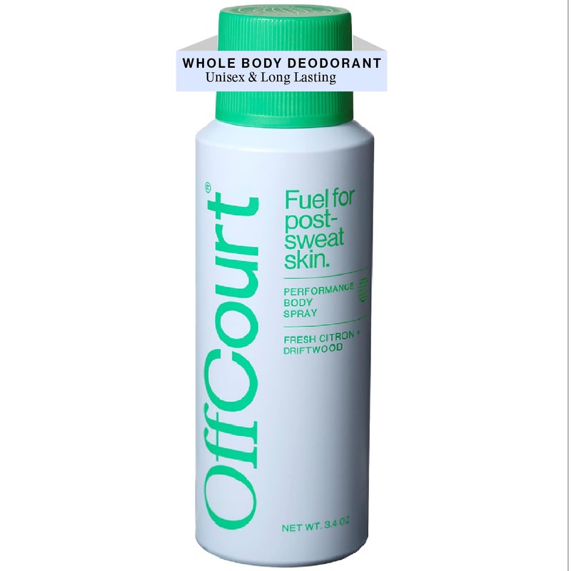 OffCourt Natural Body Spray for Men  Prebiotic Deodorizing Spray with Citrus and Driftwood Scent 34 Ounce