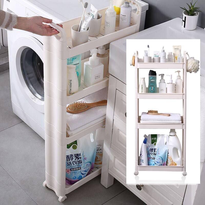 4 - Shelf Turbo Organizer for Kitchen and Bathroom, White and Beige Plastic, Space Saving Vertical Shelves to Organize and Store Kitchen and Bathroom Supplies, Portable Organizer with Wheels - Image 5