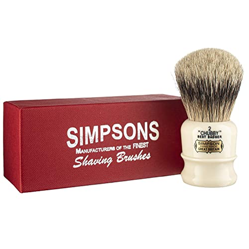 Simpson Shaving Brushes Simpsons Chubby 1 Best Shaving Brush - CH1 High Density Knot, Hand-Turned Ivory Handle Simpson Shaving Brushes - Wet Shave Deluxe Thick & Luxurious Lather Handle Dense & Extra Soft Bristles - Image 1