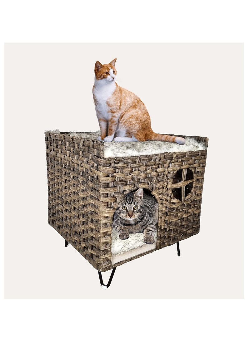 NNC PETS Dark Brown & Black Cat Bed - Cozy Square Design, Stylish and Easy to Clean, Warm and Soft Kitten Bed for Indoor Use (52 cm Height) - Image 1