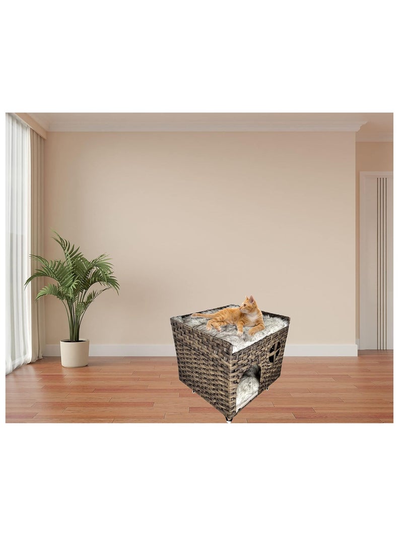 NNC PETS Dark Brown & Black Cat Bed - Cozy Square Design, Stylish and Easy to Clean, Warm and Soft Kitten Bed for Indoor Use (52 cm Height) - Image 2