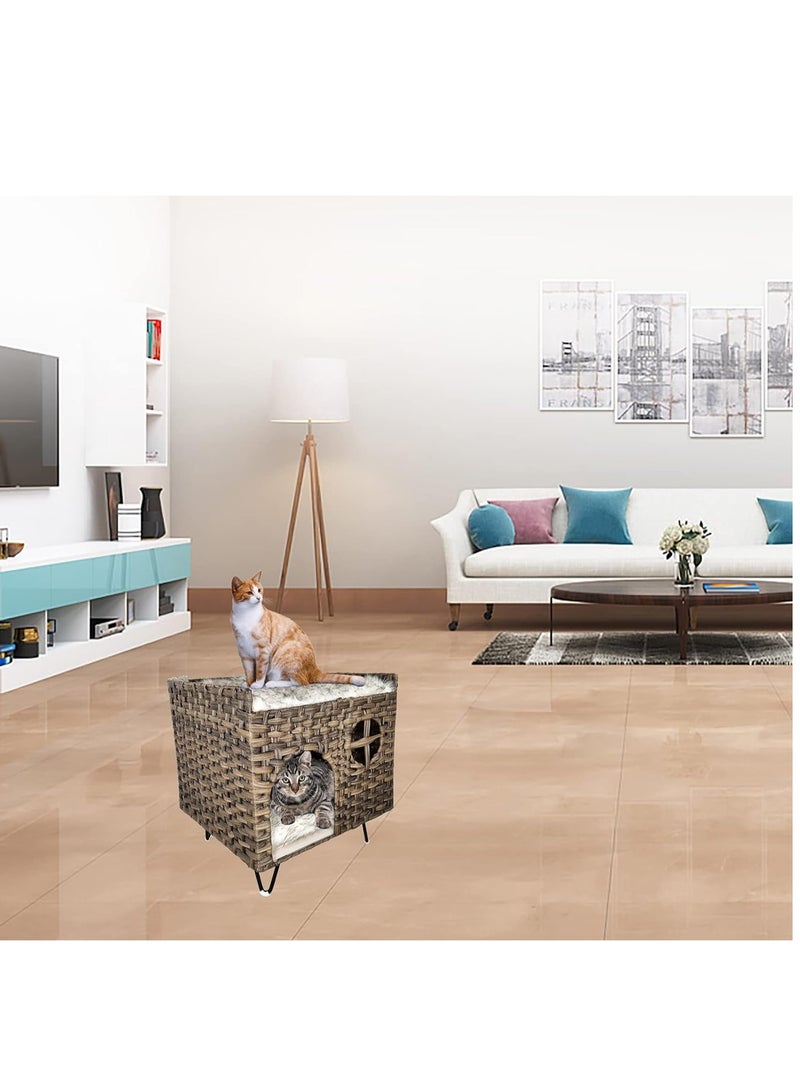 NNC PETS Dark Brown & Black Cat Bed - Cozy Square Design, Stylish and Easy to Clean, Warm and Soft Kitten Bed for Indoor Use (52 cm Height) - Image 4