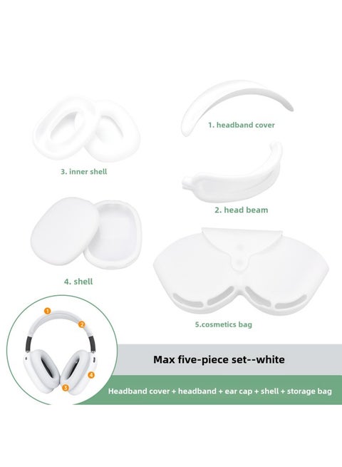 حافظة كمبيوتر رقمية/سماعة رأس بلوتوث/غطاء حماية لسماعة رأس بلوتوث لأجهزة Airpods Pro-اللون: الحد الأقصى أبيض خمس قطع (شعاع الرأس + الشعاع + غطاء الأذن + الغلاف + حقيبة التخزين) - الموديل: ينطبق على Airpods Max