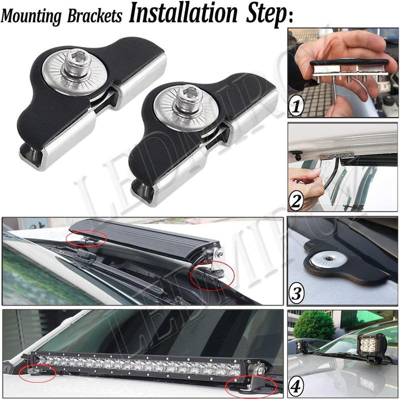 LEDMIRCY Led Light Bar Mounting Brackets,2PCS Universal Clamp Piller Holder Work Light Bar Mount Bracket Stainless Steel Piller Hood Installing Without Drilling - Image 3