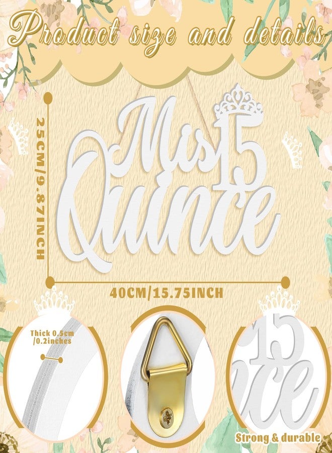 Yuntau Mis 15 Quince Sign Quinceanera Decorations 15th Birthday Quinceanera Party Backdrop Wooden Banner Wall Decor Sign White Mis 15 Quince Birthday Gift for Wall Bedroom Photo Booth Decor Gift - Image 3