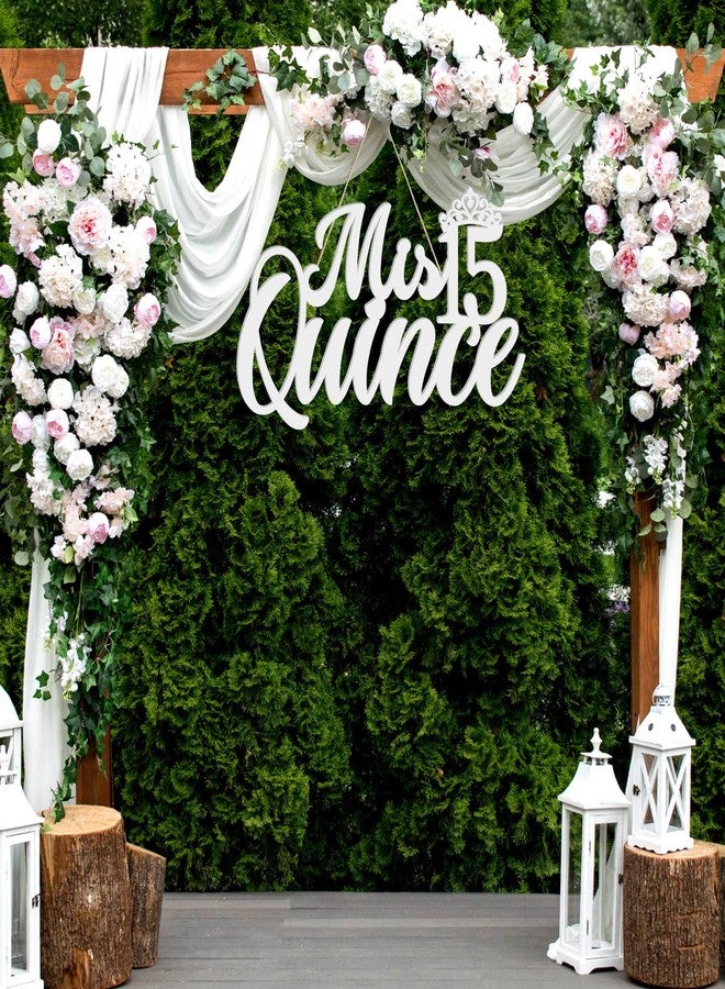 Yuntau Mis 15 Quince Sign Quinceanera Decorations 15th Birthday Quinceanera Party Backdrop Wooden Banner Wall Decor Sign White Mis 15 Quince Birthday Gift for Wall Bedroom Photo Booth Decor Gift - Image 4