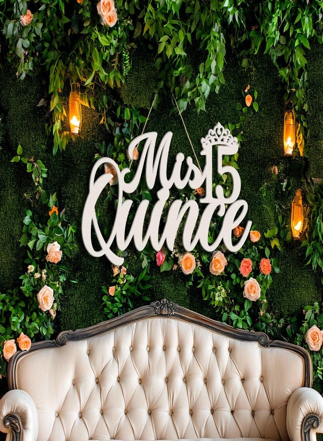 Yuntau Mis 15 Quince Sign Quinceanera Decorations 15th Birthday Quinceanera Party Backdrop Wooden Banner Wall Decor Sign White Mis 15 Quince Birthday Gift for Wall Bedroom Photo Booth Decor Gift - Image 1