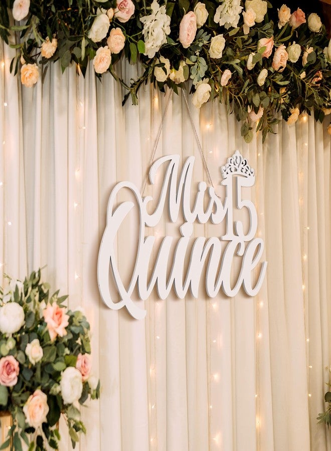 Yuntau Mis 15 Quince Sign Quinceanera Decorations 15th Birthday Quinceanera Party Backdrop Wooden Banner Wall Decor Sign White Mis 15 Quince Birthday Gift for Wall Bedroom Photo Booth Decor Gift - Image 5